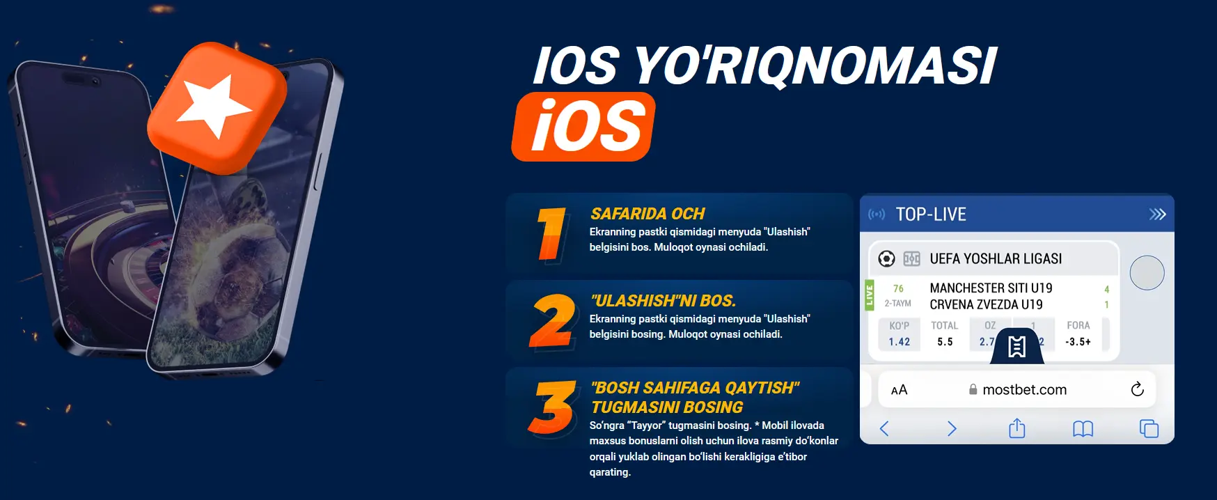 iOS учун Мостбет иловаси