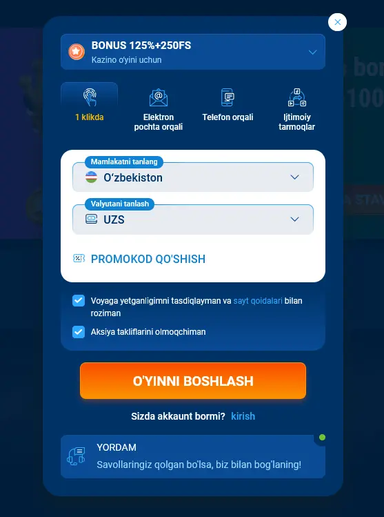 1 клик орқали рўйхатдан ўтиш