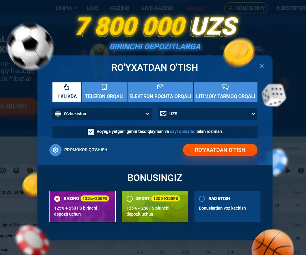 1 марта босиш билан рўйхатдан ўтиш