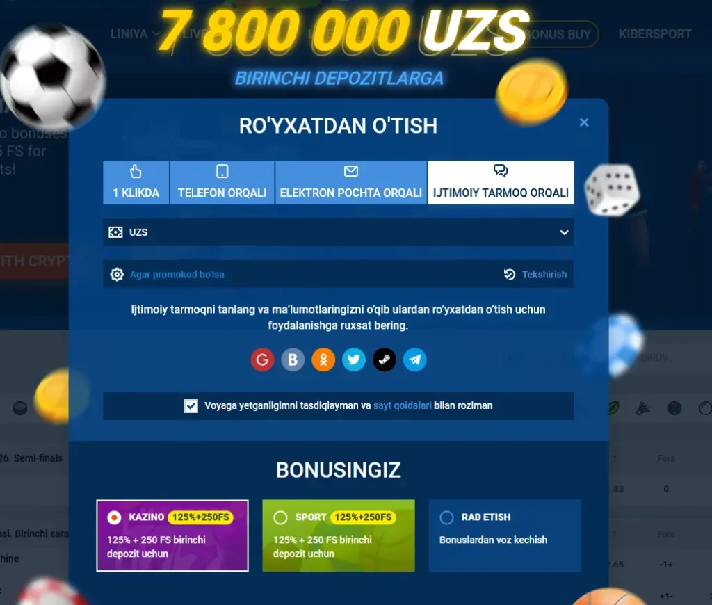 Ижтимоий тармоқлар орқали рўйхатдан ўтиш